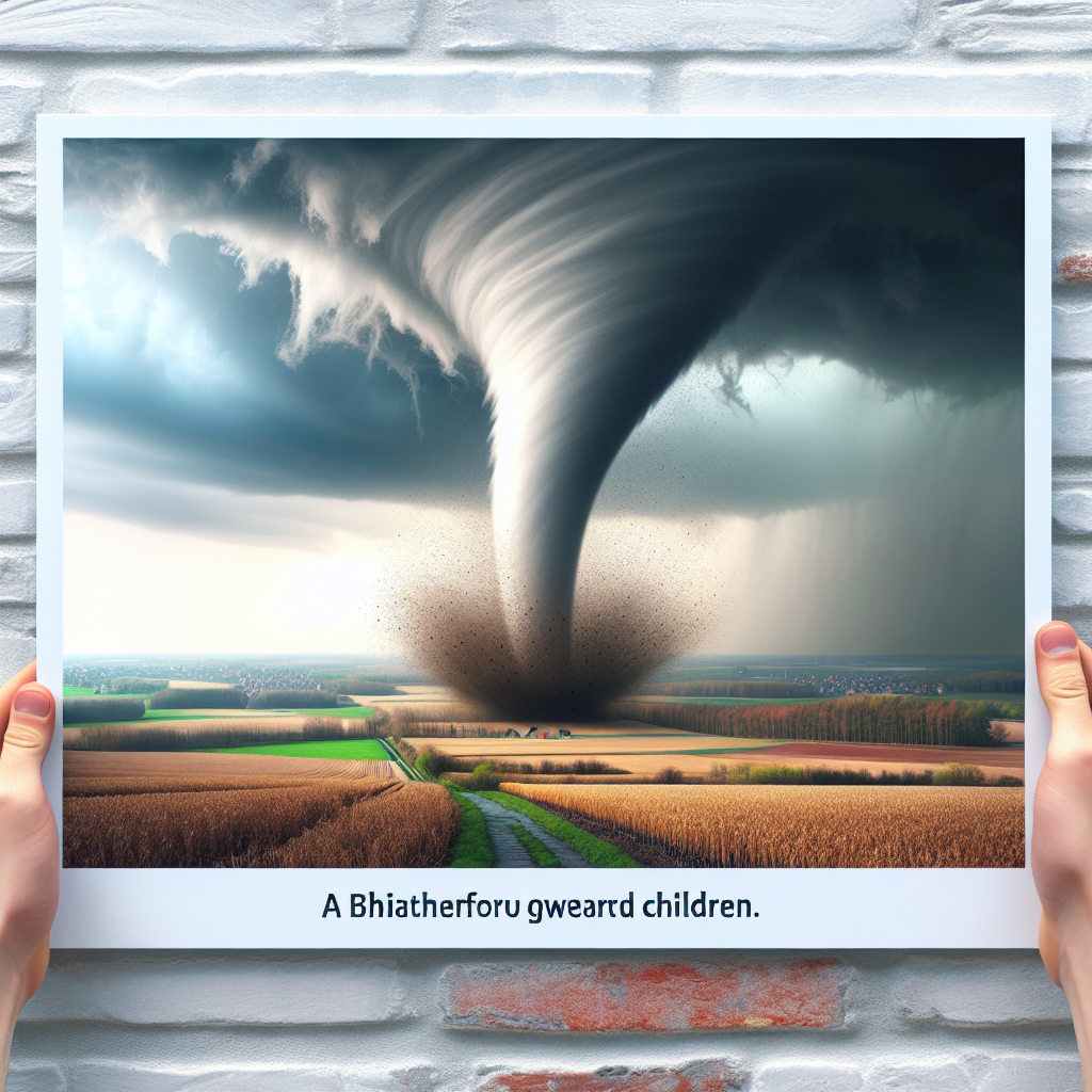 "A captivating photography for children of the awe-inspiring tornado that struck Belgium, showcasing the power and beauty of nature's whirlwind."