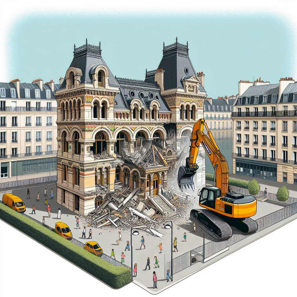 "A captivating photography for children depicting the historic Pavillon des Sources and the ongoing controversy surrounding its demolition at the Institut Curie."