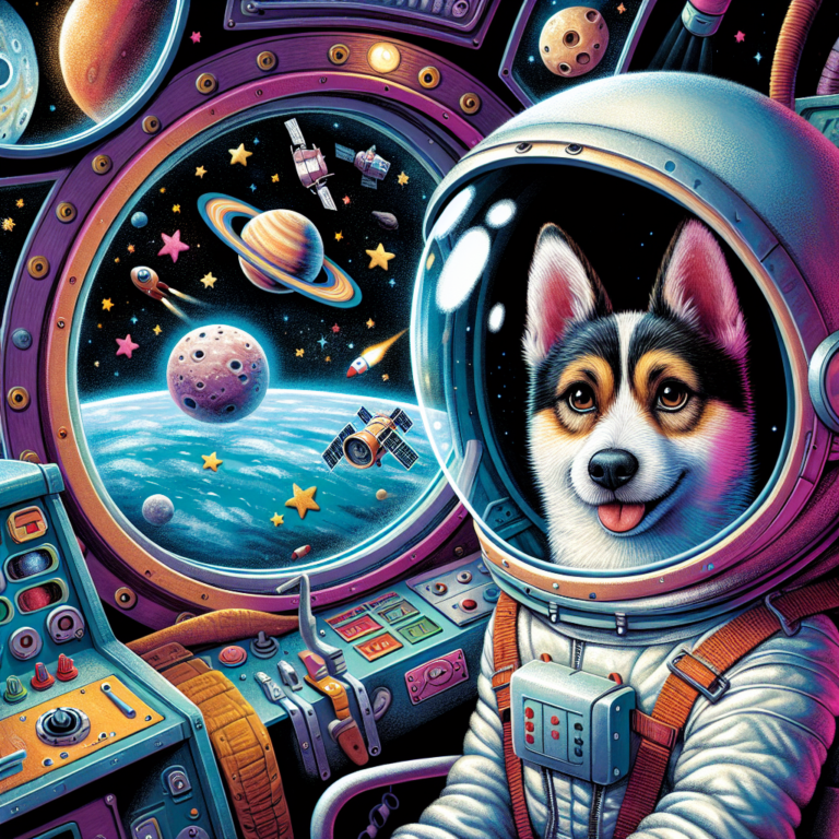 "A captivating photograph for children, illustrating the story of Laika, the brave astronaut dog."