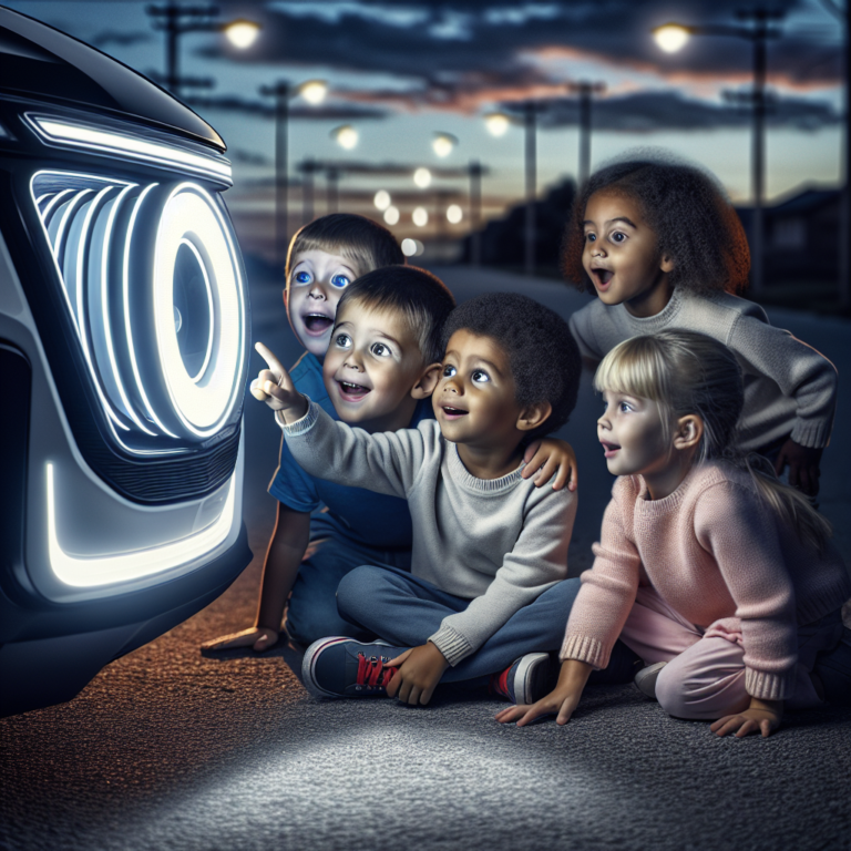 Capture the genius of safe driving with a photography that showcases the innovative anti-glare headlights for children.