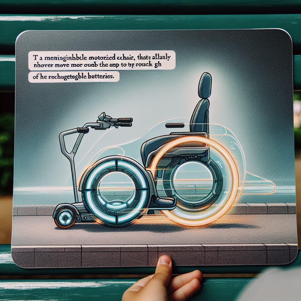 "A photography for children of the amazing Kim-e wheelchair, a motorized chair that allows you to move around seated or standing, at a speed of up to 20 km/h, and with the freedom of rechargeable batteries!"