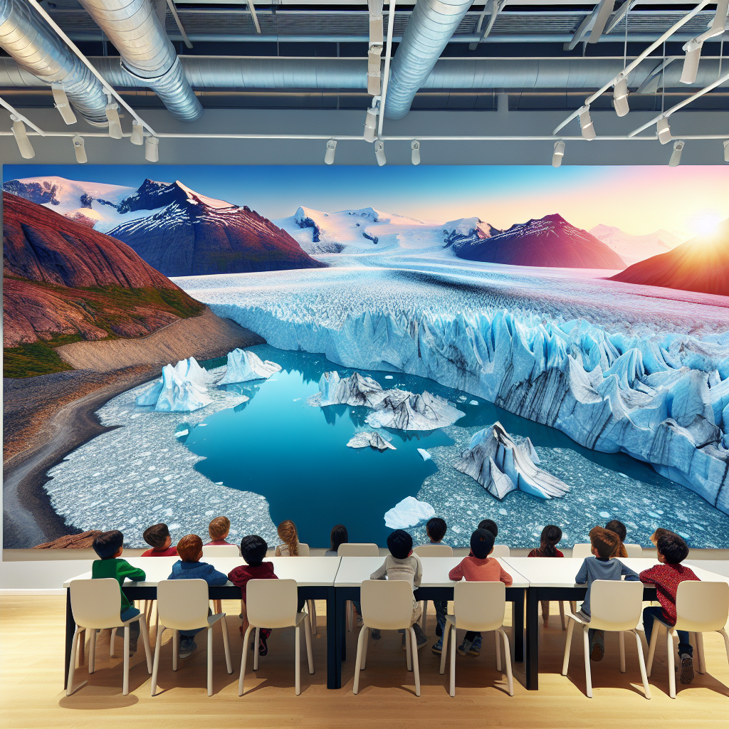 "Capture the captivating beauty of melting glaciers in Greenland through a mesmerizing photo exhibition for children."