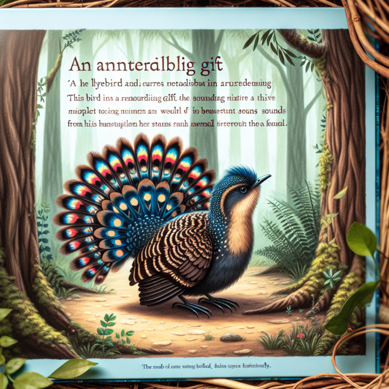 "A photography for children of a talented mimic bird, the lyrebird, that can imitate all the sounds of the world!"