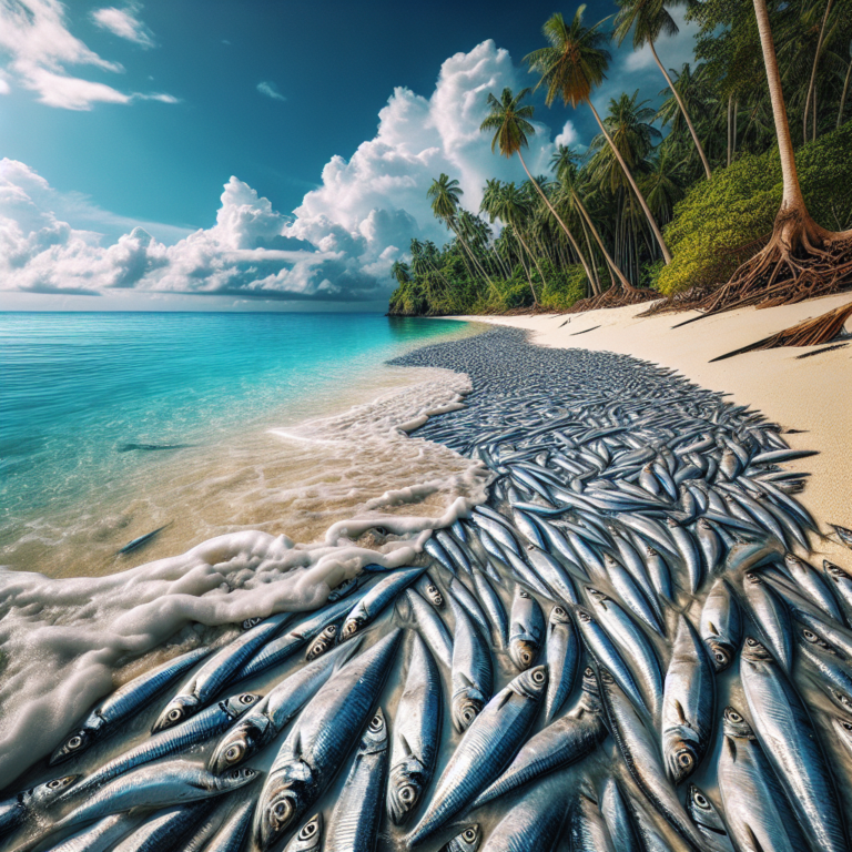 "Capture the fascinating sight of sardines stranded on a beach in the Philippines due to an incredible underwater phenomenon."