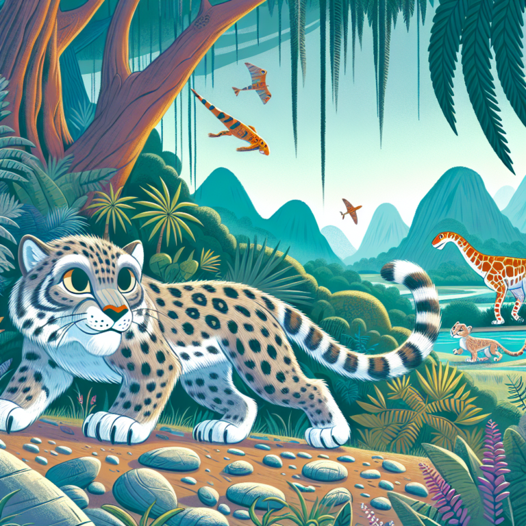 "Capture the fascinating world of prehistoric feline discovery with a photography for children of the majestic 'Magerifelis peignei'."