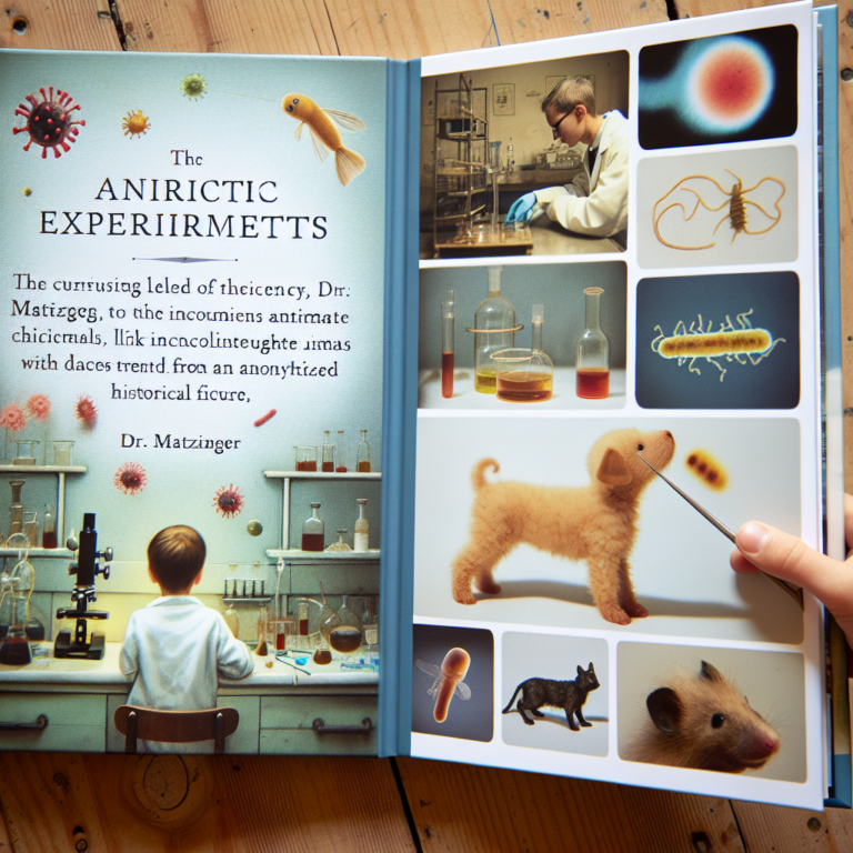 "A captivating photography book for children, showcasing the fascinating world of science and the curious experiment conducted by Dr. Matzinger injecting bacteria from a deceased US president into animals."