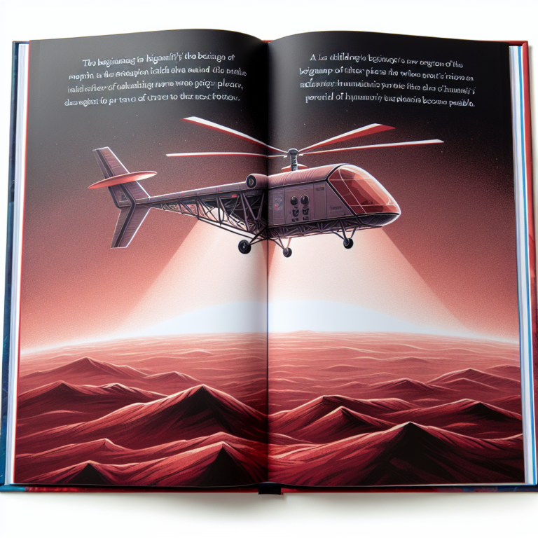 "A photography for children of the historic mission of NASA's Ingenuity helicopter, as it soars above the Martian surface, opening doors to future interplanetary exploration!"