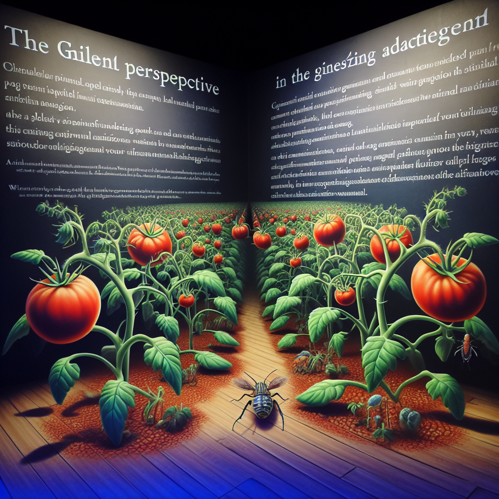 "A captivating photograph capturing the silent communication of mutated tomato plants amidst an insect invasion, giving children a glimpse into the fascinating world of plant survival strategies."