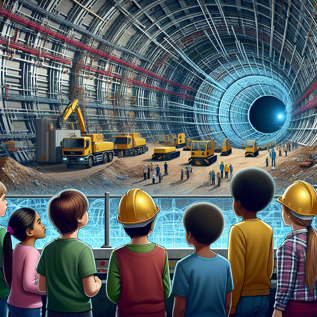 "A photography for children of the construction process and future discoveries at the incredible 90 km circumference particle accelerator, the Future Circular Collider (FCC)."