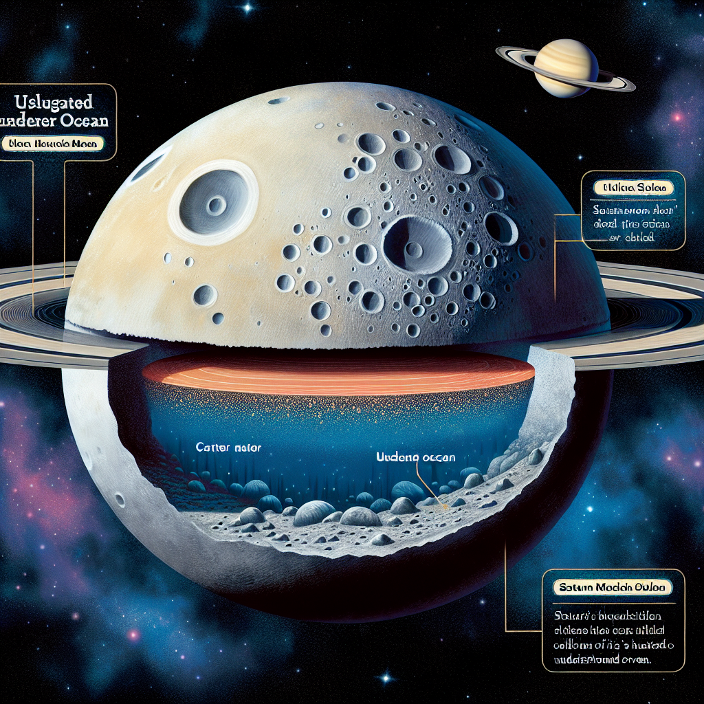 "A captivating photography for children of Saturn's moon, Mimas, revealing its hidden underground ocean."