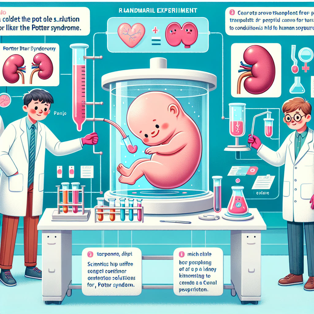 "A photography for children of the groundbreaking attempt by Japanese researchers to transplant a pig kidney onto a living human fetus, offering hope for babies affected by the rare Potter syndrome."