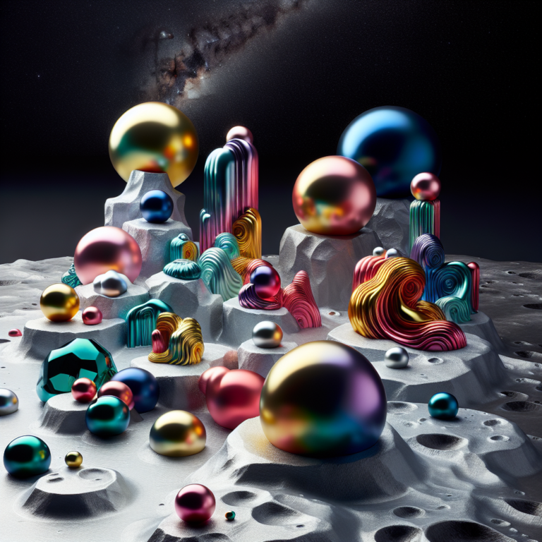 A photography for children of the colorful sculptures by contemporary artist Jeff Koons that will be displayed on the lunar surface as part of the upcoming space mission to the Moon.