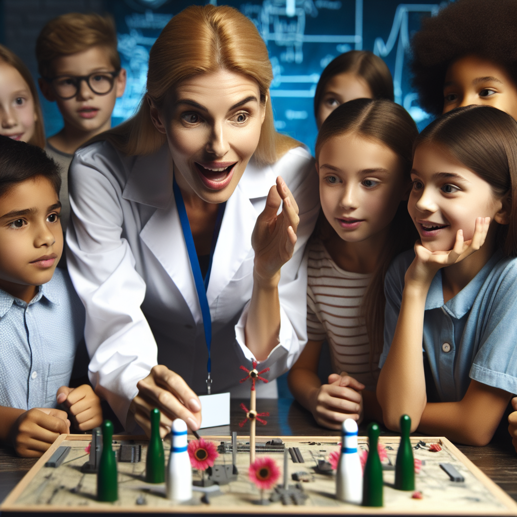 A photography for children of a scientist explaining the fascinating world of nuclear tests through captivating visuals and interactive demonstrations.