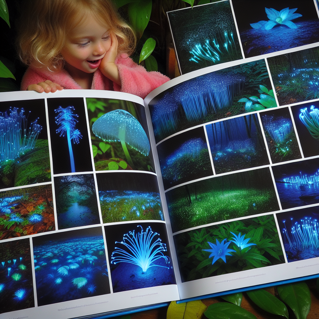 "A captivating photography book for children showcasing the enchanting beauty of bioluminescent plants."