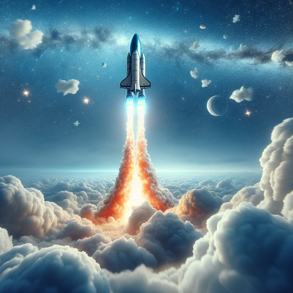 "A photography for children of a rocket soaring through the sky, igniting their curiosity and inspiring dreams of space exploration."