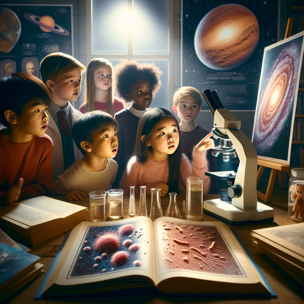 "A photography for children of the fascinating discovery of bacteria on Mars, igniting their imagination and curiosity about the potential for life beyond Earth!"