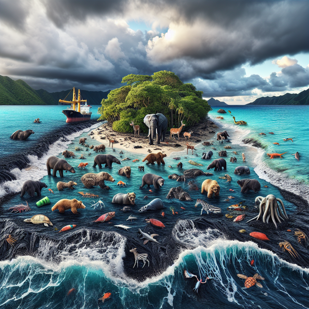 "A captivating photography for children showcasing the devastating impact of an oil spill on the precious ecosystem of a Caribbean island."