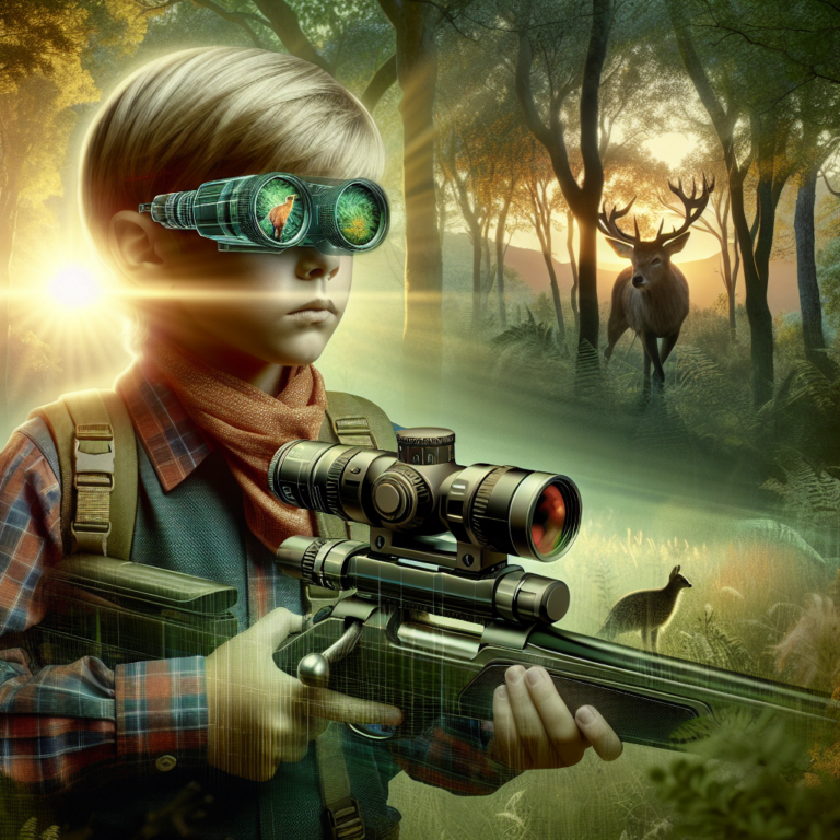 "A photography for children of a young aspiring sniper using an innovative thermal sight to enhance precision and stealth in their missions."