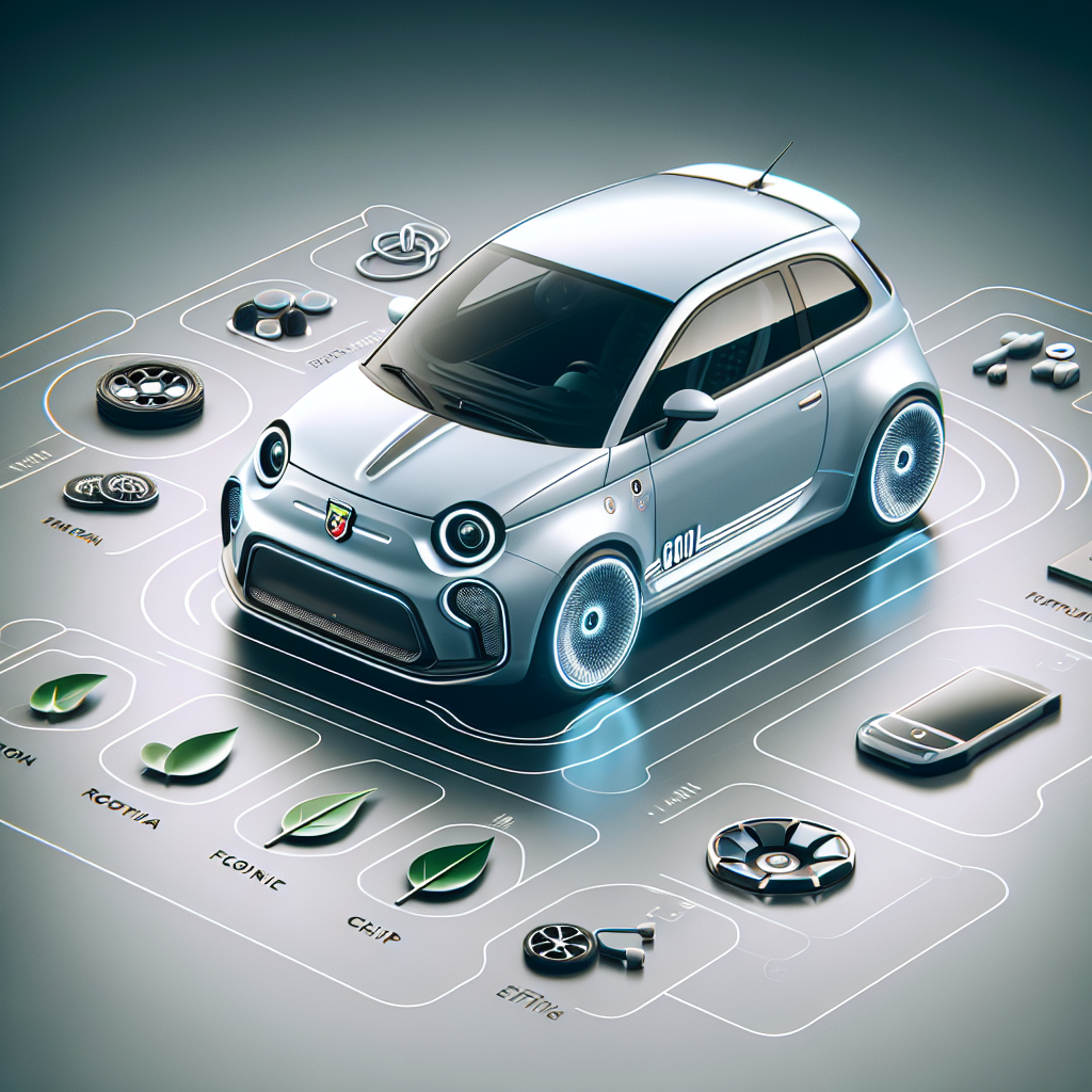 "A photograph for children of the futuristic and eco-friendly Abarth 600e electric car by Italian brand Abarth."