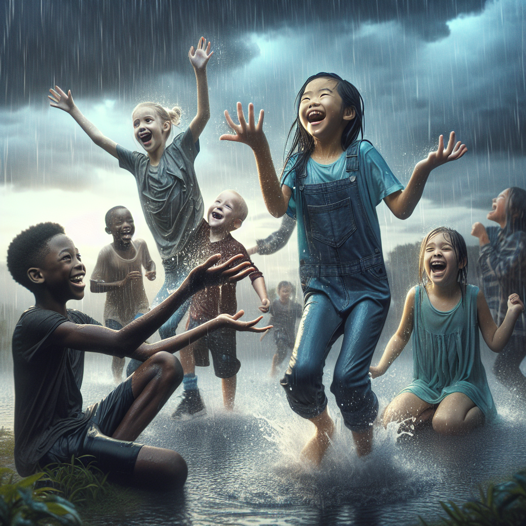 A photography for children of the surprising benefits of getting wet in a storm!