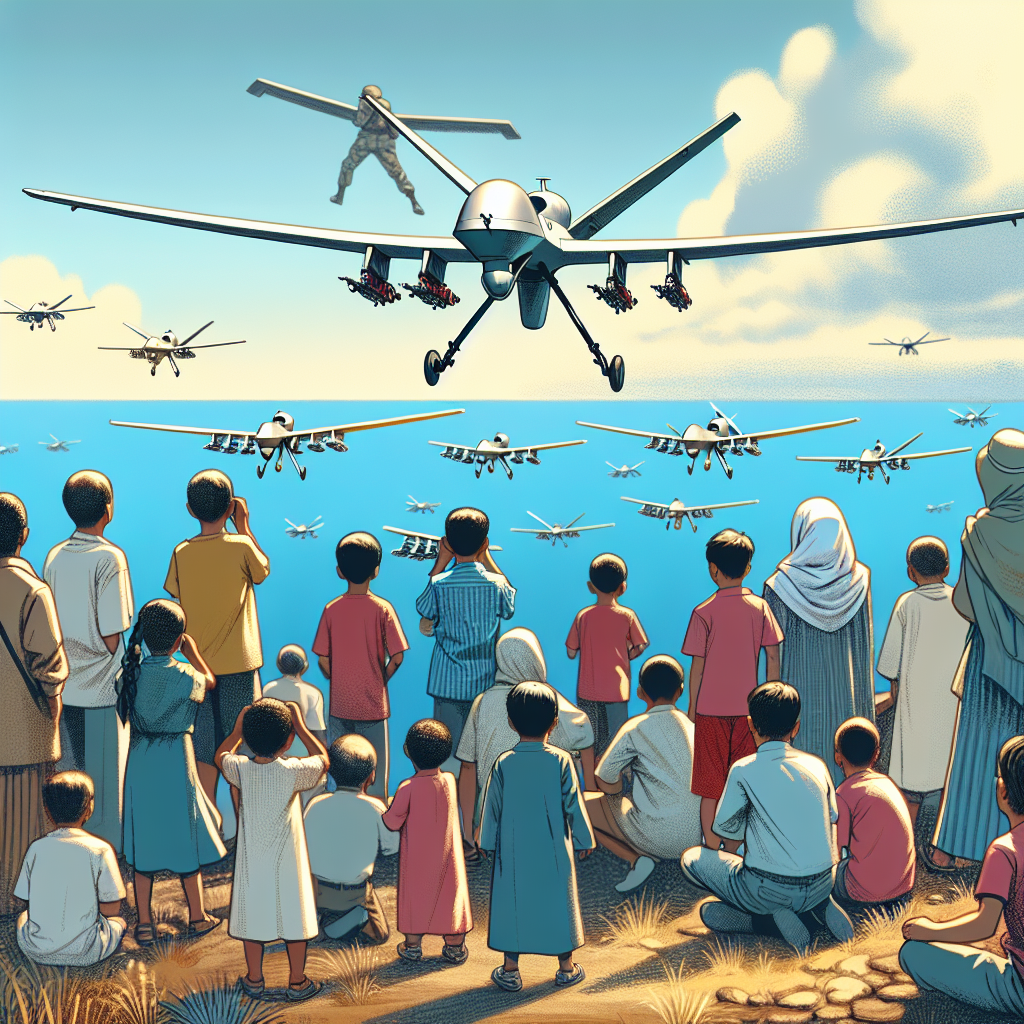 "A photography for children of drones being used to monitor maritime airspace in South Korea."