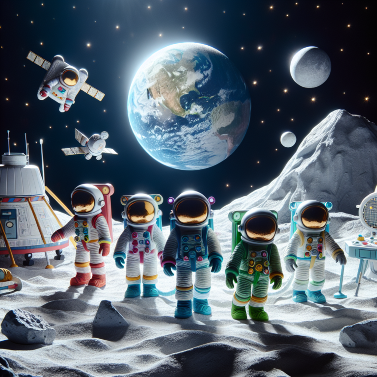 "A fascinating moon landing adventure captured in a photo for children."