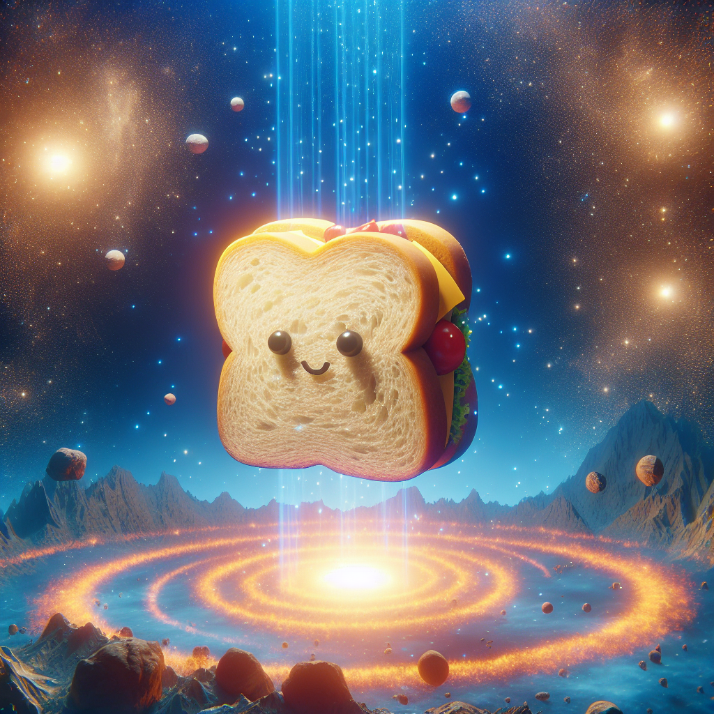 "A photograph for children of a star shaped like a sandwich in space, surrounded by a huge protoplanetary disk!"