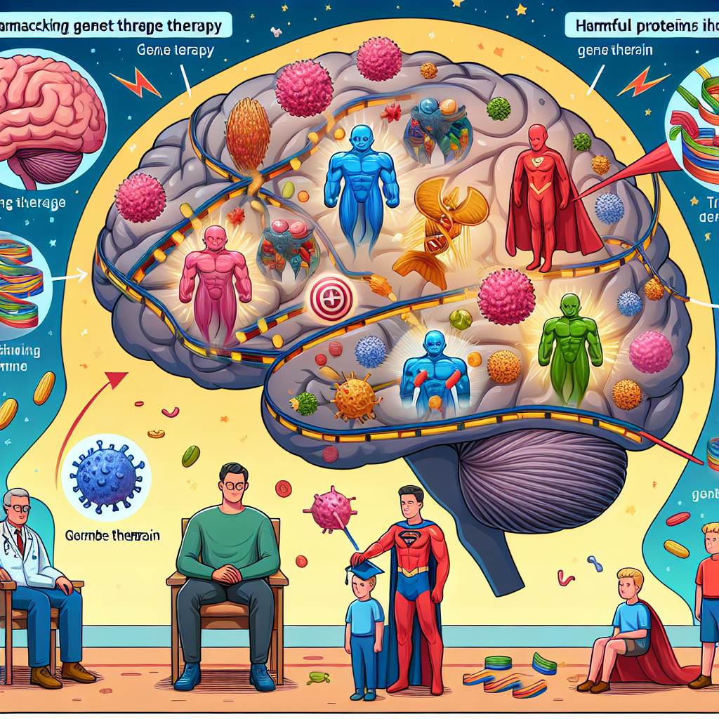 A photography for children of a groundbreaking gene therapy targeting harmful proteins in the brain to combat serious brain diseases.