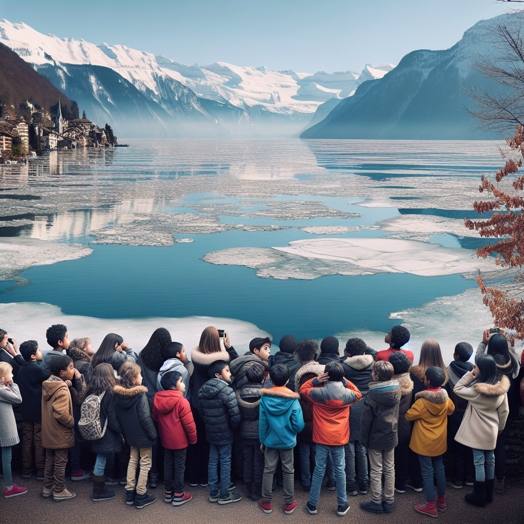 A photography for children of the warming Lake Geneva, highlighting the urgent need to protect our planet's precious water sources.