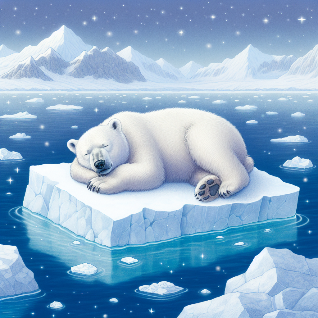 "Capture the adorable moment of a polar bear sleeping on an iceberg to educate children about the impact of climate change on Arctic animals!"