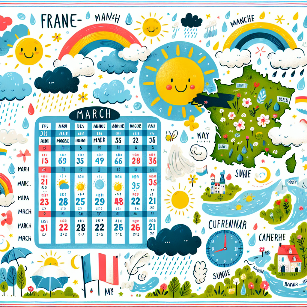 "A photography for children of weather forecasts in France for the month of March."