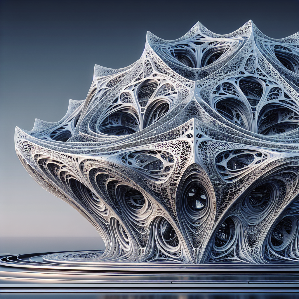 "A futuristic titanium 3D-printed metamaterial structure inspired by nature's designs, pushing the boundaries of engineering innovation and scientific creativity."