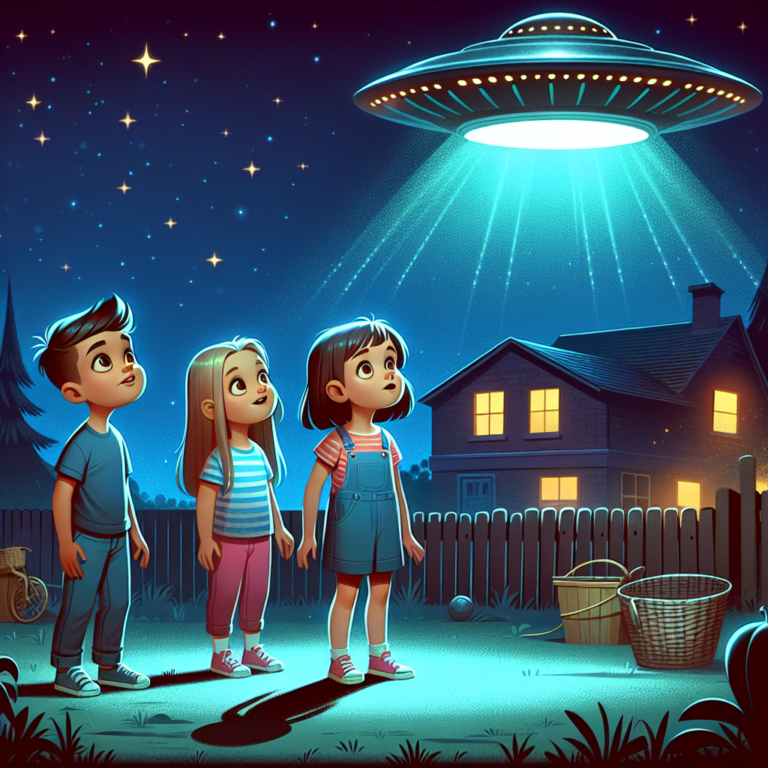 a photography for children of mysterious UFO sightings in the night sky.