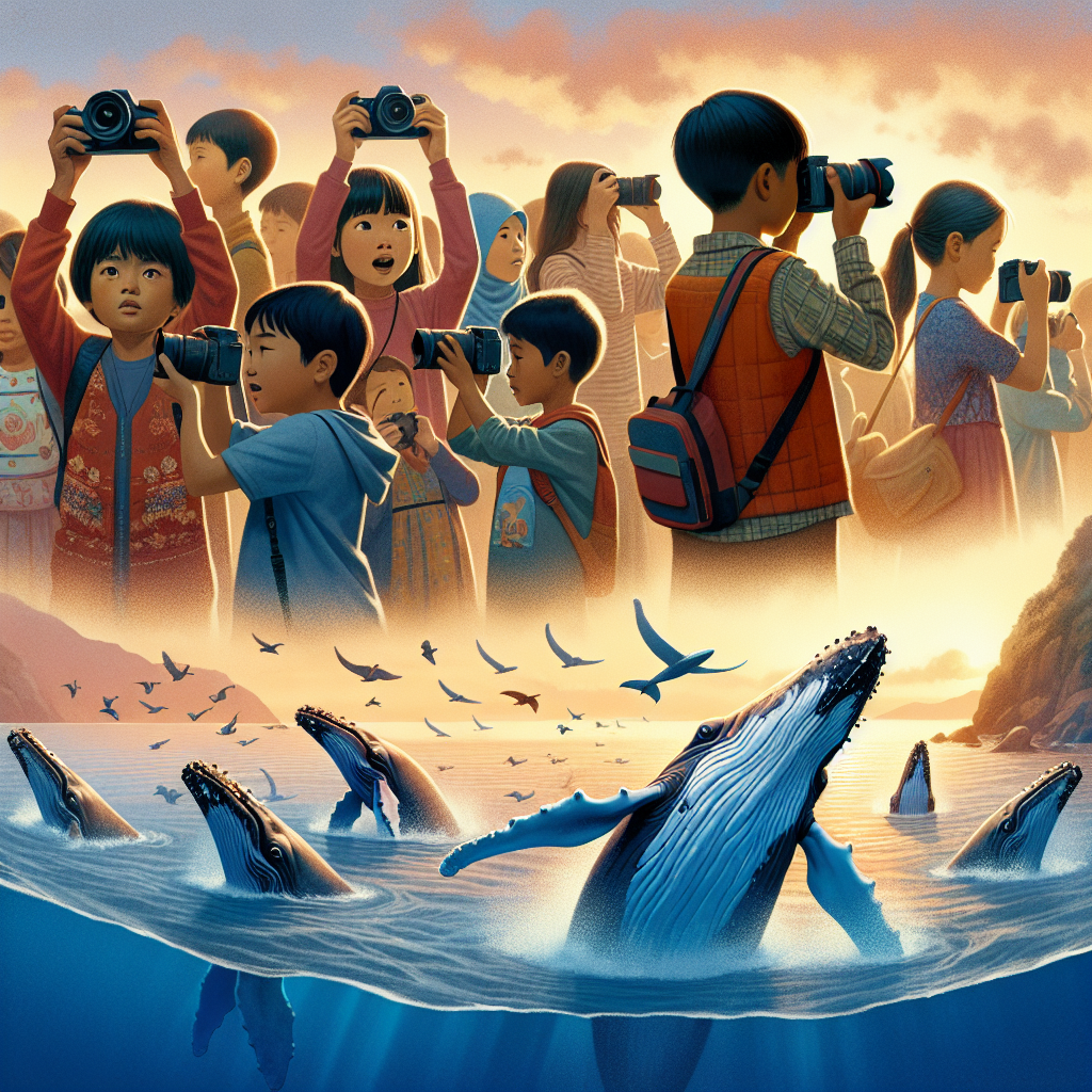 A photography for children of the disappearing humpback whales due to ocean warming.