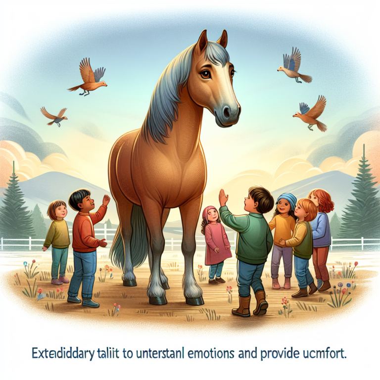 "A photography for children of a horse, showcasing its incredible ability to read our emotions and bring us comfort."