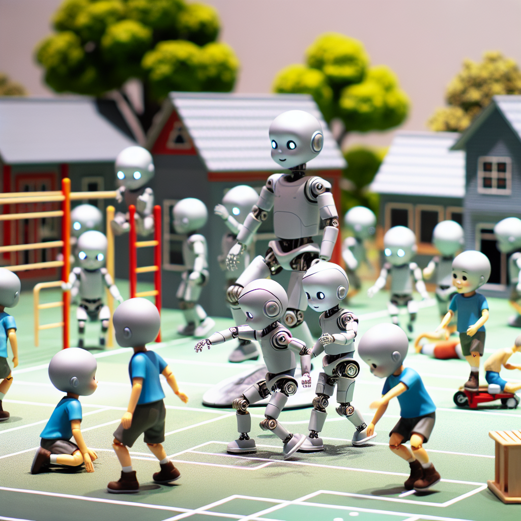 "A snapshot for children of humanoid robots mastering the art of movement and precision in the real world!"