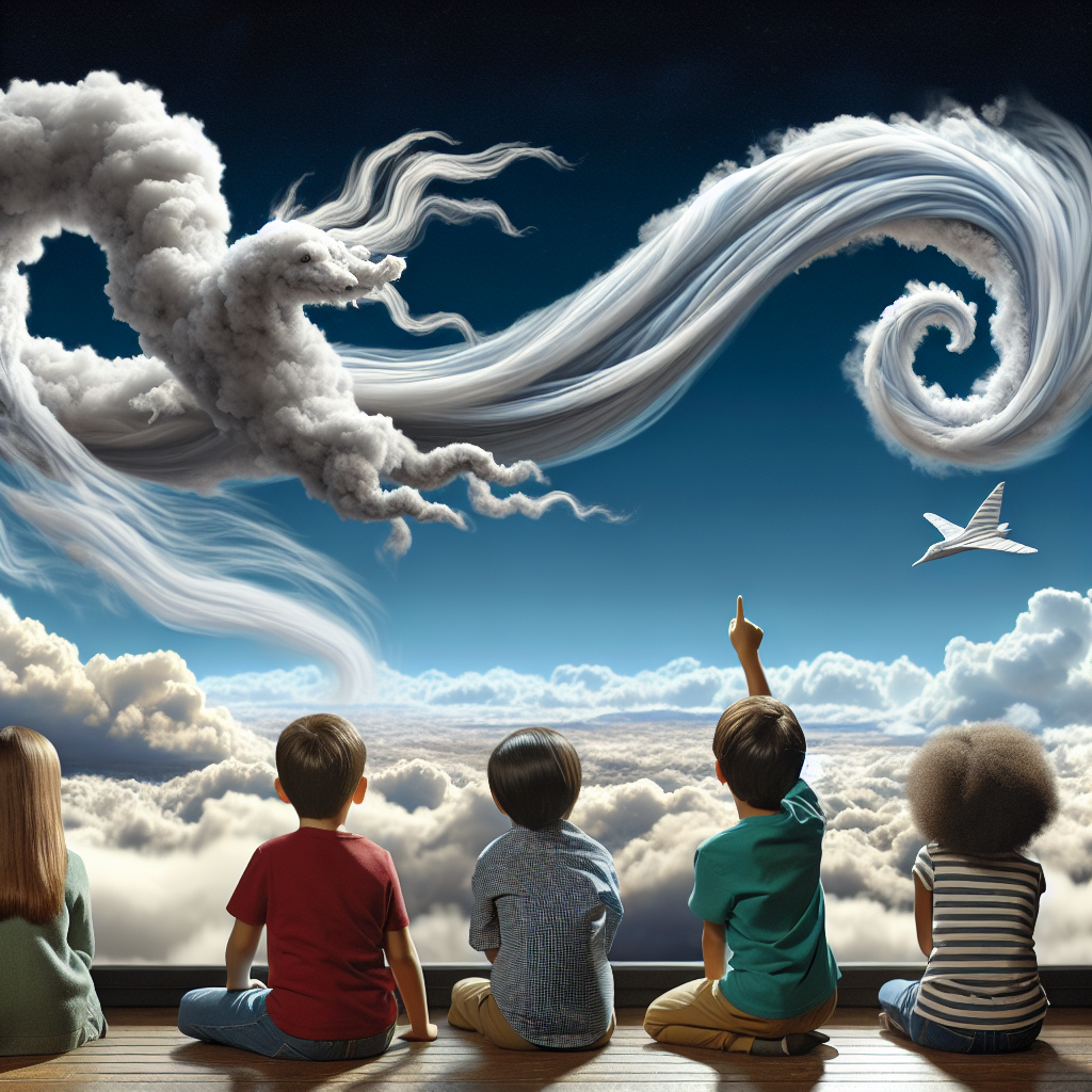 A photography for children of the mesmerizing jet stream serpent dancing in the sky.