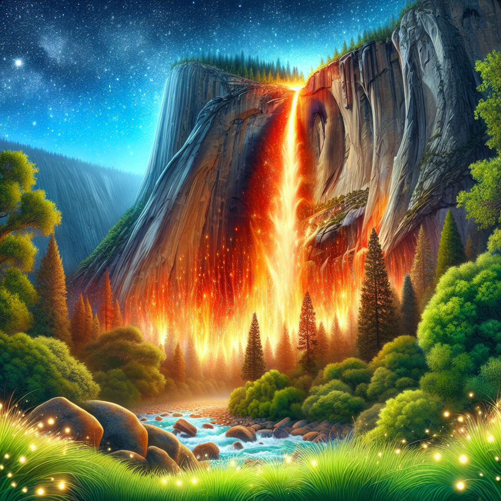 A photography for children of the magical Firefall phenomenon in Yosemite National Park.
