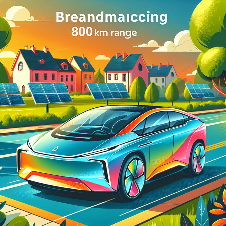 "A snapshot for children of a groundbreaking electric car with an impressive 800 km range!"