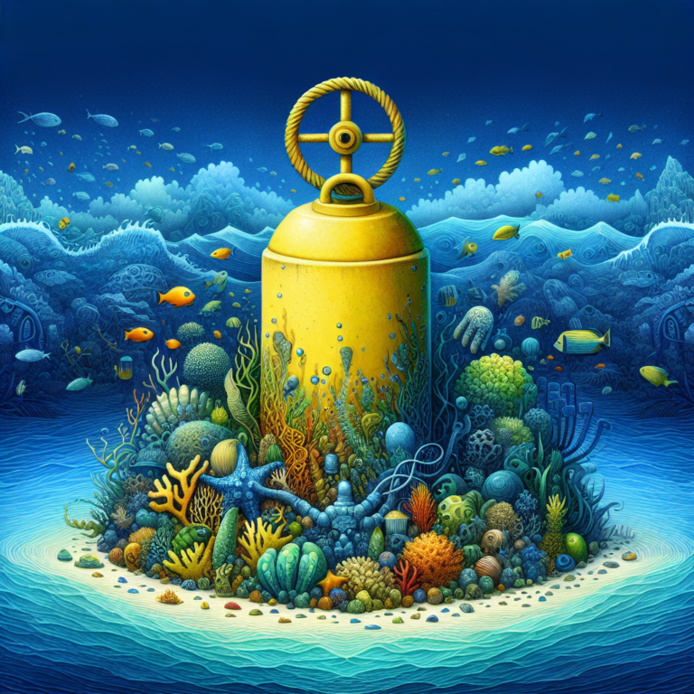 A photography for children of a brave yellow buoy exploring the mysteries of the tropical oceans to protect our planet.