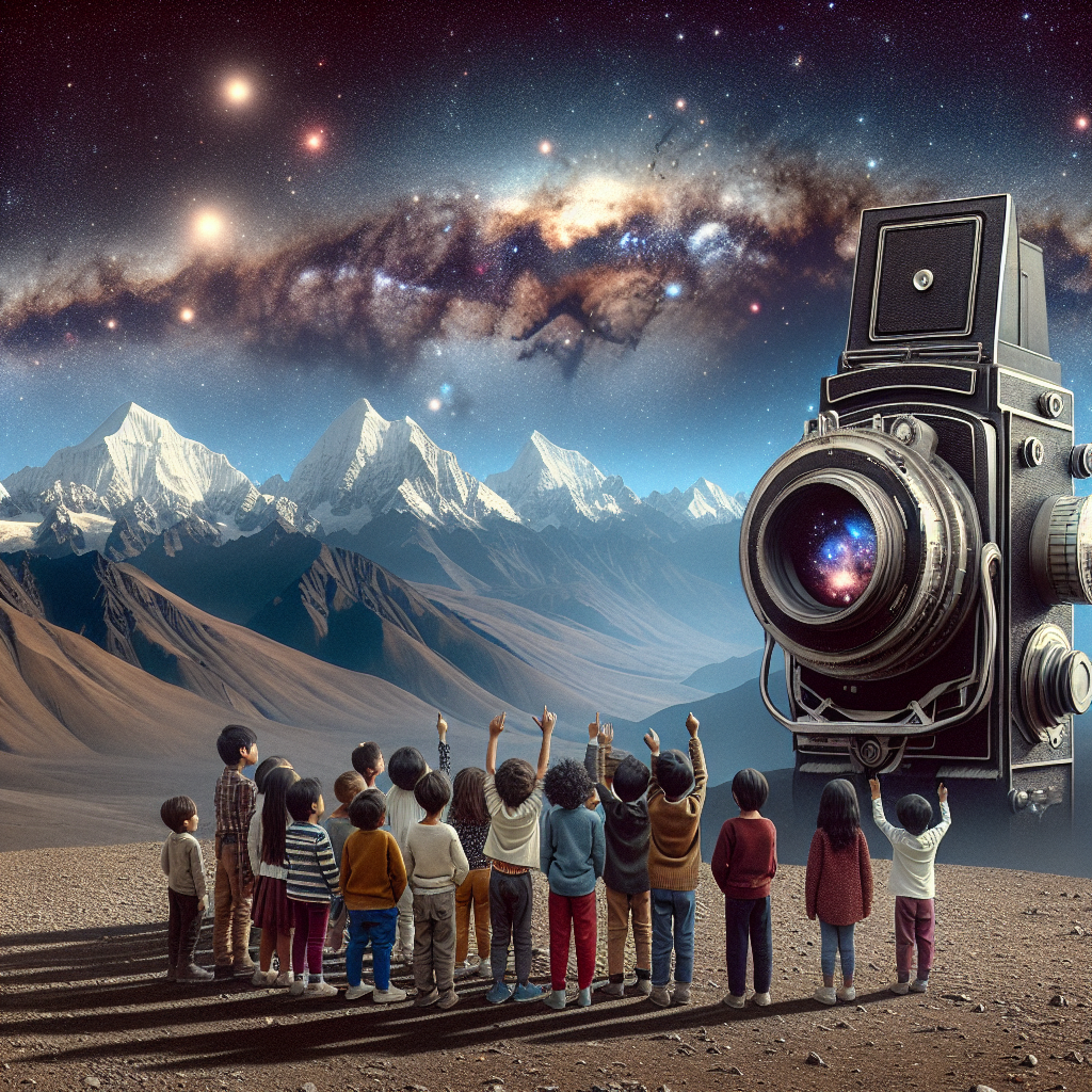 "A photography for children of the world's largest camera in the Andes mountains, capturing the mysteries of the universe."