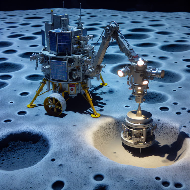 A photography for children of the Chinese lunar probe Chang'e 6 using a robotic arm to collect samples on the far side of the Moon.